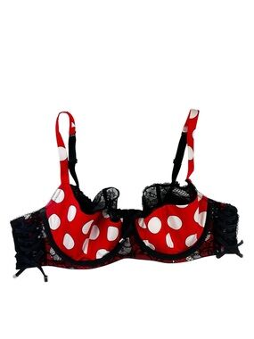 Cacique Red & White Polka Dot Lace Underwire Bra Size 42C